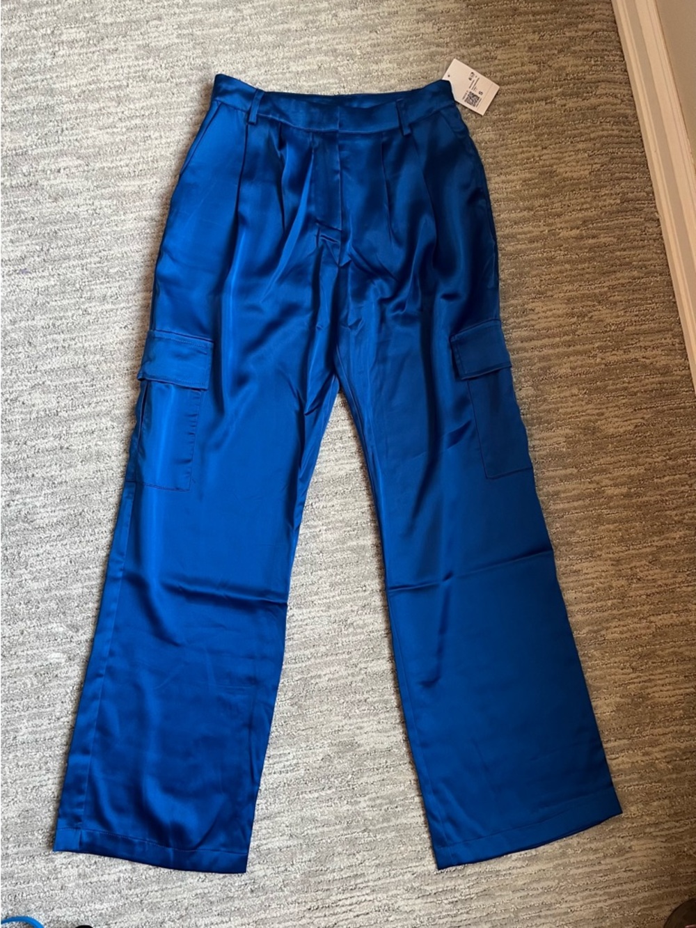Forever 21 Satin-like Wide-Leg Cargo Pants in Vivid Blue NWT Size S